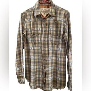 Ryan Michael Cotton dual patterned western plaid rodeo shirt in size small